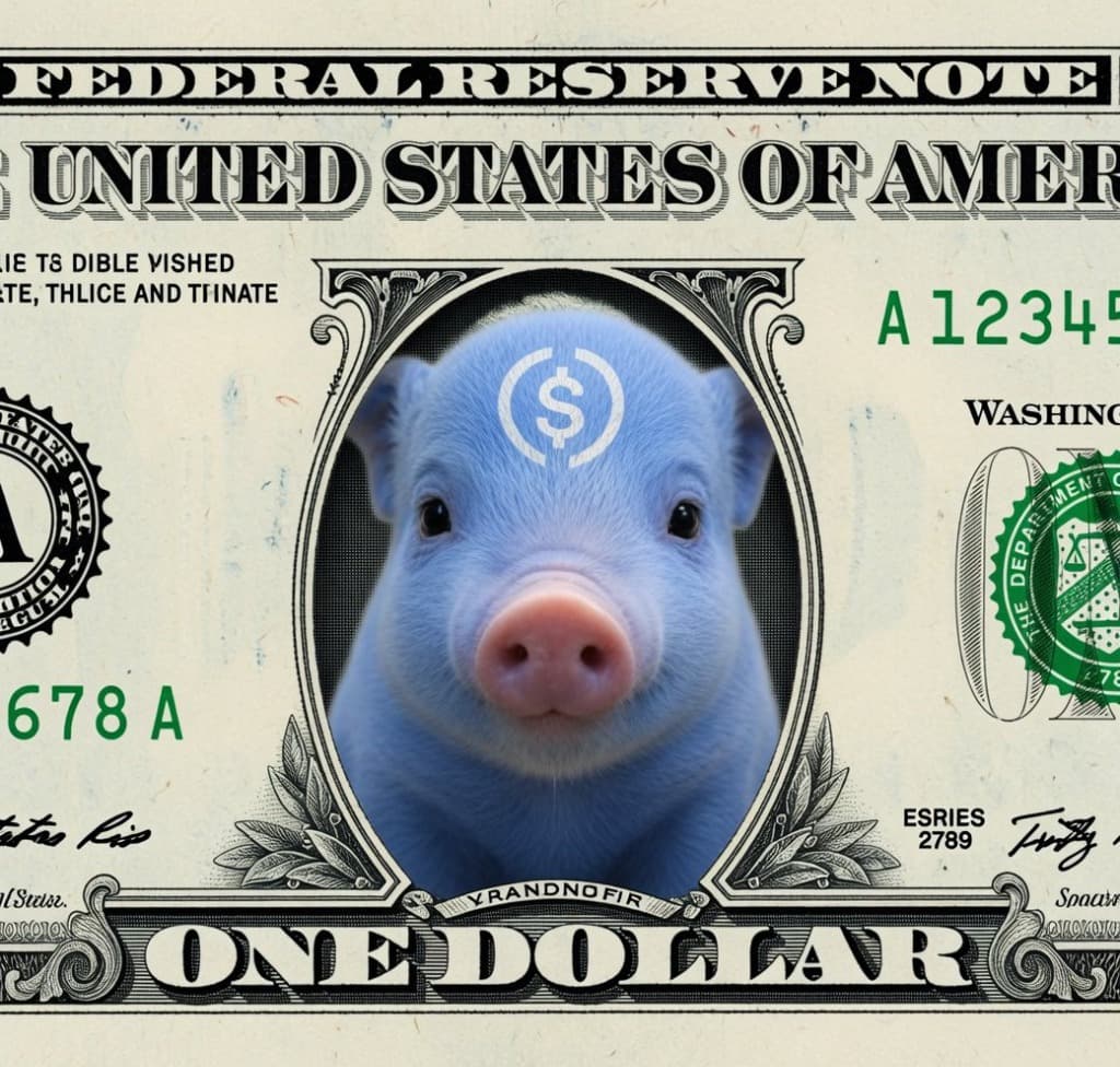 Federal Reserve Note featuring PEG piglet