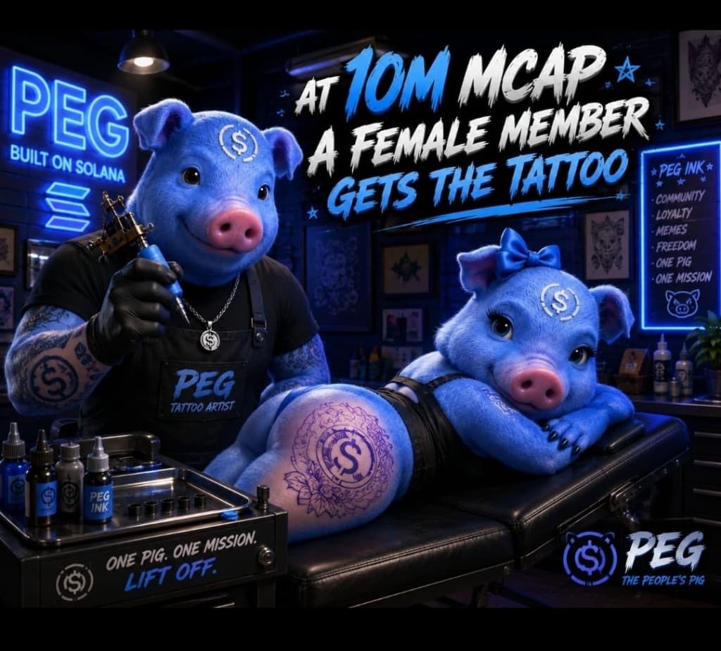 blue pig tattoo artist tattooing another piglet