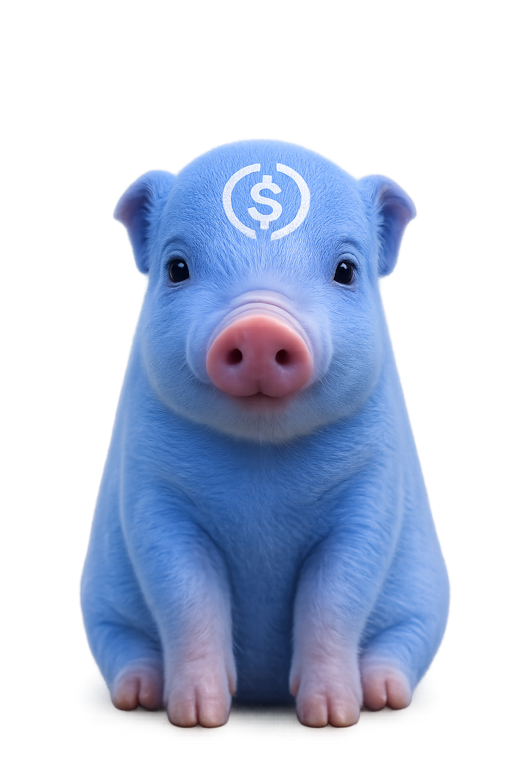 peg, a glossy blue piglet with the USDC mark on its forehead